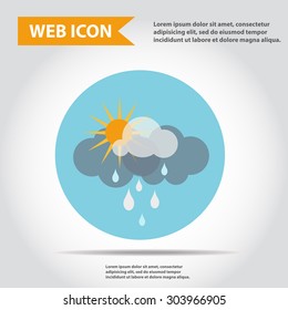 Sun with cloud and rain, weather icon, synoptic, vector.