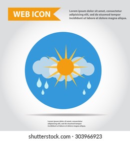 Sun with cloud and rain, weather icon, synoptic, vector.