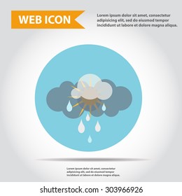 Sun with cloud and rain, weather icon, synoptic, vector.