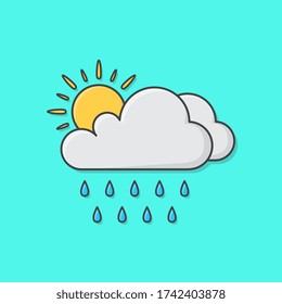 Sun, Cloud, And Rain Weather Vector Icon Illustration. Weather Phenomena Symbol