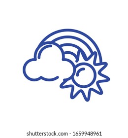 sol, nube y arco iris sobre fondo blanco, icono de estilo de línea, ilustración vectorial