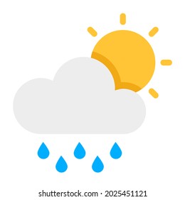 Sun With Cloud And Raindrops, Icon Of Sunny Rainy Day
