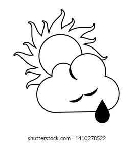 Sun and cloud with raining weather symbol vector illustration graphic design