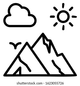 Sun Cloud And Rocky Moutain Climber Sports Weather Sign Vector Icon Deisgn