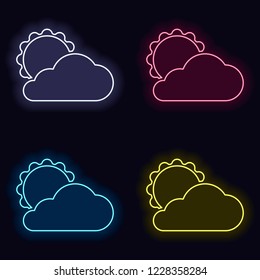 sun and cloud. Set of fashion neon sign. Casino style on dark background. Seamless pattern