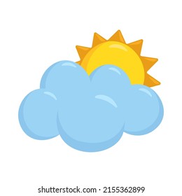 Sun and Cloud Sign Emoji Icon Illustration. Weather Vector Symbol Emoticon Design Clip Art Sign Comic Style.