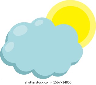 Sun and cloud. Simple child drawing. Cartoon flat illustration. Warm summer weather. Sky element and meteorology. Yellow and blue object