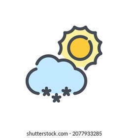 Sun and cloud with snow color line icon. Weather and Climate vector outline colorful sign.