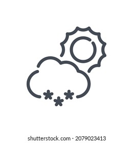 Sun and cloud with snow line icon. Weather and Climate vector outline sign.