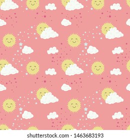 sun cloud star sky girl tee illustration art vector