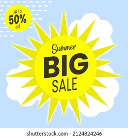 sun and cloud summer big sale vector for promotion banner flyer 