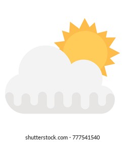 Sun with cloud symbolising pleasant weather flat icon design
