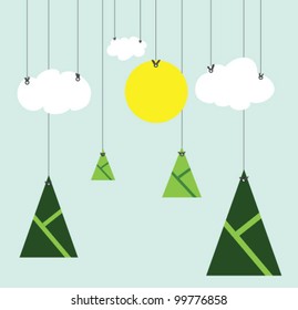 Sun Cloud and Trees hang on - Vector Designed EPS10