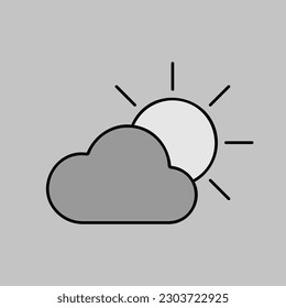Sun and cloud vector grayscale icon. Meteorology sign. Graph symbol for travel, tourism and weather web site and apps design, logo, app, UI