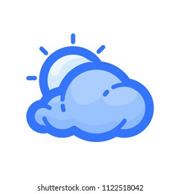 Sun and cloud vector icon. Blue pictogram from set Weather forecast isolated on white background
