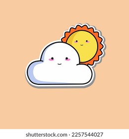Sun cloud vector icon designed | cute smiling sun with cloud stickers | cute sun cloud pictures