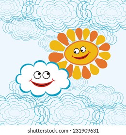 Sun and cloud vector illustration