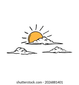 Sun and cloud vector illustration with hand drawn style
