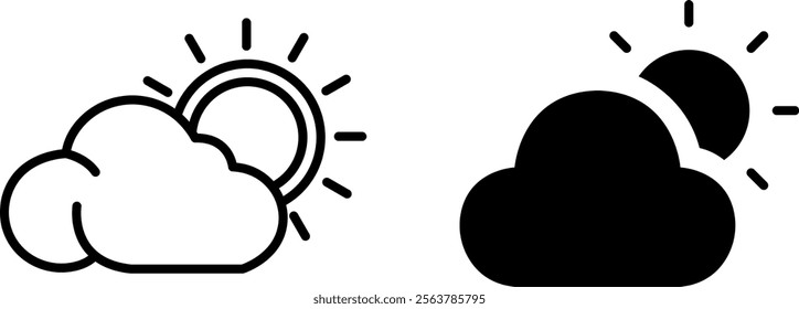 "Sun with Cloud Vector Line Icon Set – Weather and Climate Symbols"