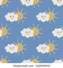 Sun and cloud vector seamless pattern. Cute repeat background for textile, design, fabric, cover etc.	