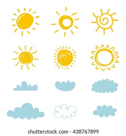  Sun with cloud vector set