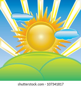 Sun with cloud vector and waves