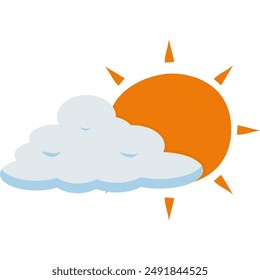 sun with cloud, weather category, weather element vector illustration, isolated on white background