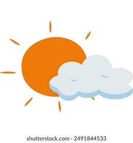 sun with cloud, weather category, weather element vector illustration, isolated on white background