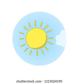 Sun and cloud weather. Colorful flat vector illustration. Isolated on white background.