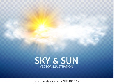 Sun & Cloud. Weather & Forecast Transparent Design. Vector illustration