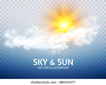 Sun & Cloud. Weather & Forecast Transparent Design. Vector illustration