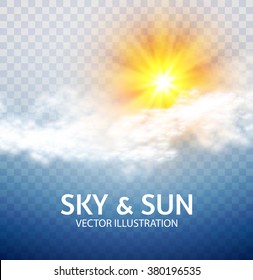 Sun & Cloud. Weather & Forecast Transparent Design. Vector illustration