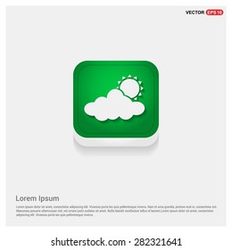 Sun Cloud Weather Icon - abstract logo type icon - green abstract 3d button with light board and shadow on gray background. Vector illustration