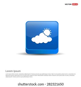 Sun Cloud Weather Icon - abstract logo type icon - blue 3d button background. Vector illustration