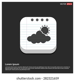 Sun Cloud Weather Icon - abstract logo type icon - glossy notepad book icon button background. Vector illustration