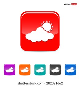 Sun Cloud Weather Icon - abstract logo type icon - red, orange, turquoise, black and blue 3d button background. Vector illustration