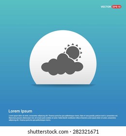 Sun Cloud Weather Icon - abstract logo type icon - white sticker on blue background. Vector illustration