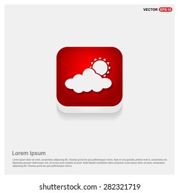 Sun Cloud Weather Icon - abstract logo type icon - Red abstract 3d button with light board and shadow on gray background. Vector illustration