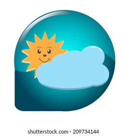 sun and cloud weather icon, glossy button