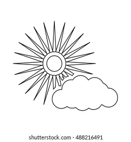 Sun and cloud weather icon in outline style isolated on white background