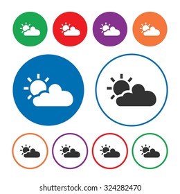 Sun and cloud weather icon. Sun rising icon. Vector illustration