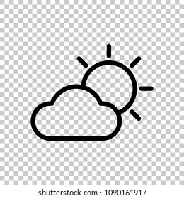 Sun and cloud. Weather symbol. Linear icon with thin outline. On transparent background.