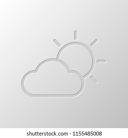 Sun and cloud. Weather symbol. Linear icon with thin outline. Paper design. Cutted symbol. Pitted style