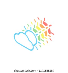 Sun and cloud. Weather symbol. Linear icon with thin outline. Stack of colorful isometric icons on white background