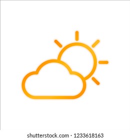 Sun and cloud. Weather symbol. Linear icon with thin outline. Orange sign with low light on white background