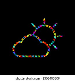 Sun and cloud. Weather symbol. Linear icon with thin outline