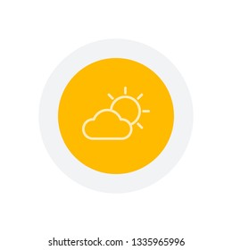 Sun and cloud. Weather symbol. Linear icon with thin outline. Icon in colored circle with gray bold border. Web button, modern flat design
