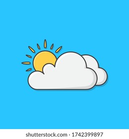 Sun And Cloud Weather Vector Icon Illustration. Weather Phenomena Symbol