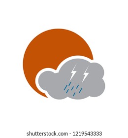 Sun and cloud whit rain lightning. Concept design whit weather forecast