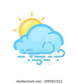 Sun, cloud and wind colored vector icon. Pictogram from set Weather forecast. Isolated on white background